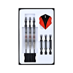 One80 Mike Lacey Steel Tip Darts 90% Tungsten — darts and accessories in the display tray