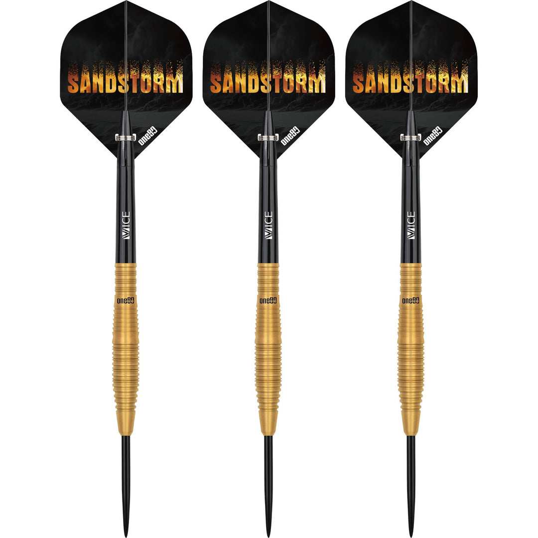 One80 Sandstorm S2 Steel Tip Darts 90% Tungsten — three assembled darts