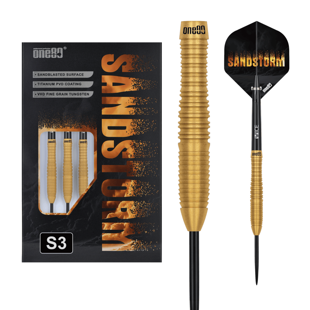 One80 Sandstorm S3 90% tungsten steel tip darts complete set with packaging