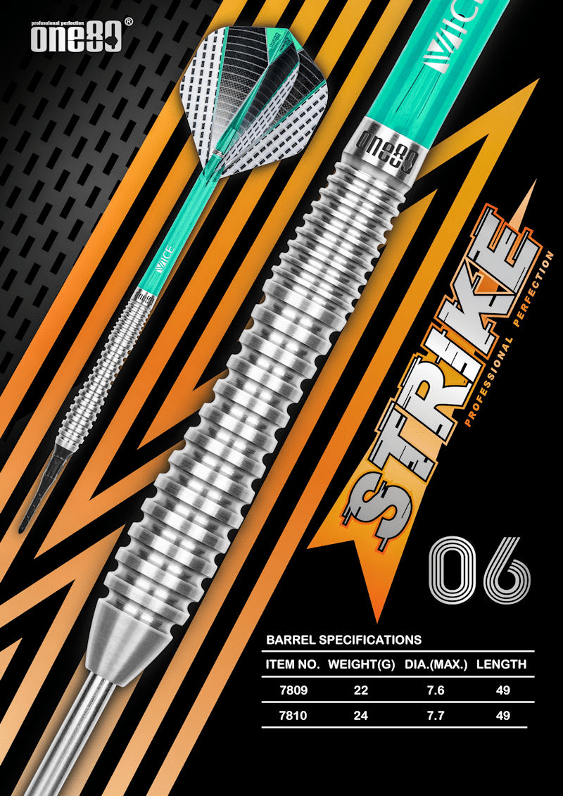 One80 Strike 06 Steel Tip Darts 80% Tungsten — dart specification chart