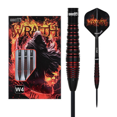 One80 Wraith W4 Steel Tip Darts 90% Tungsten — dart, barrel detail and packaging