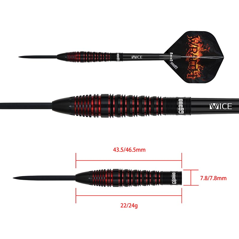 One80 Wraith W4 Steel Tip Darts 90% Tungsten — dart and barrel dimensions chart