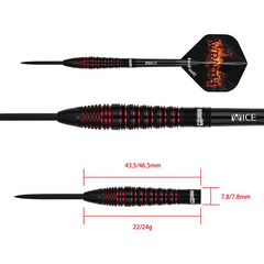 One80 Wraith W4 Steel Tip Darts 90% Tungsten — dart and barrel dimensions chart