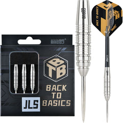 One80 Back To Basics JLS Steel Tip Darts 90% Tungsten — dart, barrel detail and packaging
