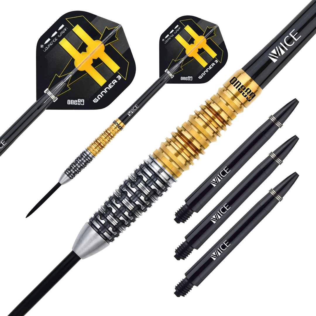 One80 Lourence Ilagan Gunner Iii Steel Tip Darts 90% Tungsten — set contents and packaging