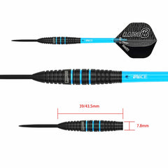 One80 Raise B Aqua Steel Tip Darts 80% Tungsten — dart and barrel dimensions chart