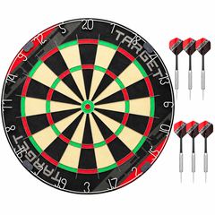 Target Rift dartboard set with two sets of three darts on white