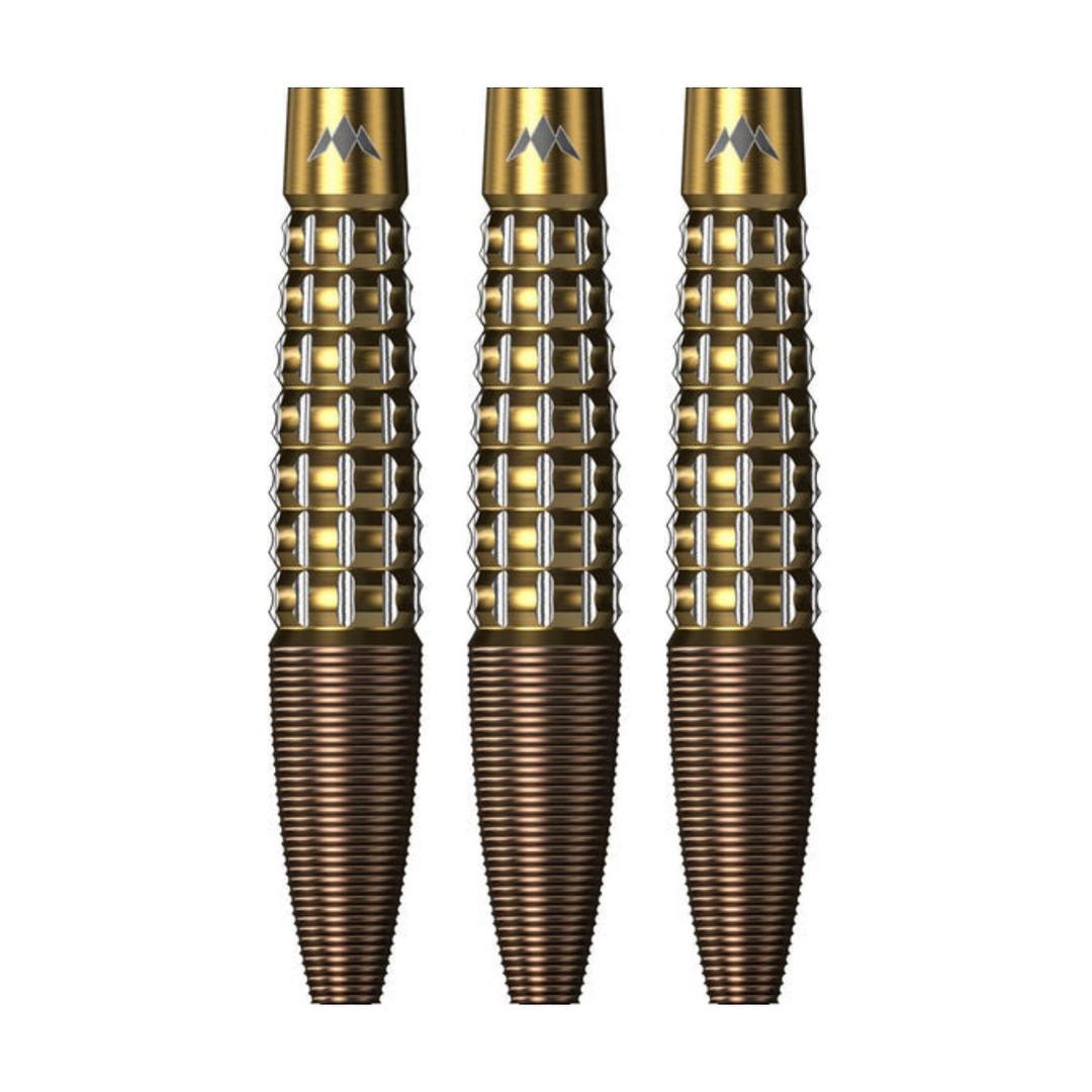 Rhodon Bronze & Gold Steel Tip Darts - 95% Tungsten — three barrel close-ups