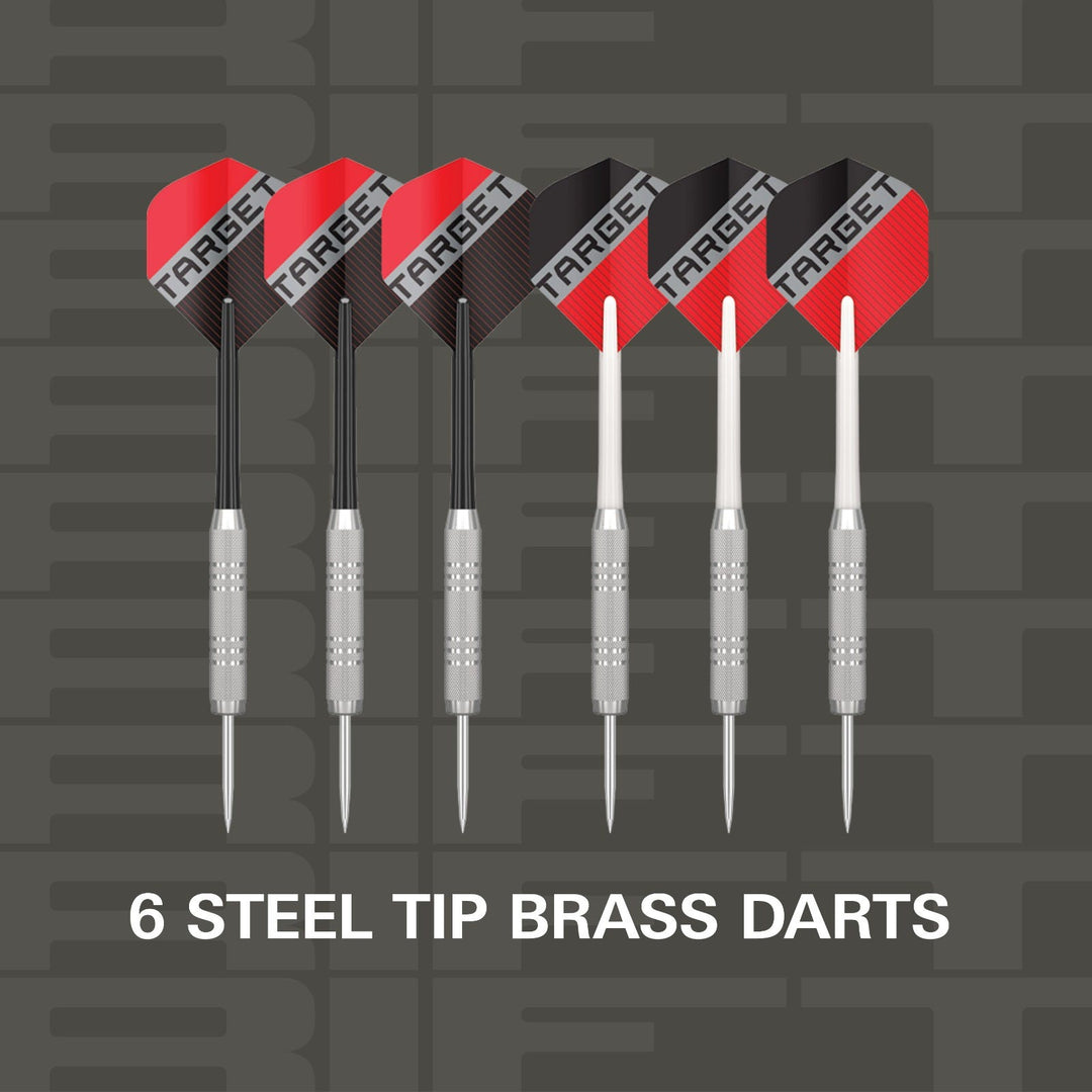 Six 17g brass steel-tip darts included with the Target Rift set