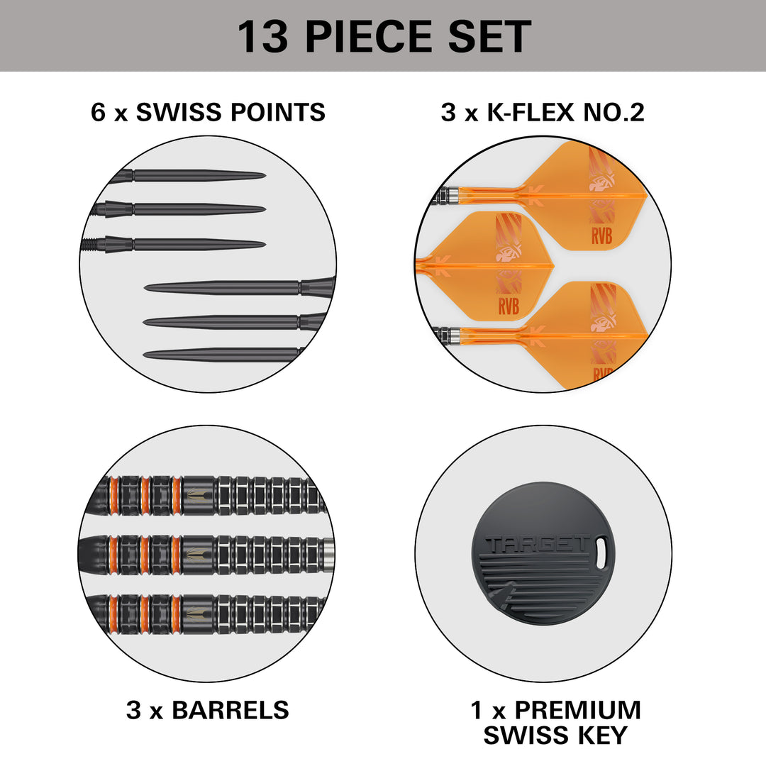 RVB 95K Steel Tip Darts - 95% Tungsten – included components