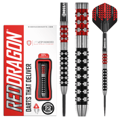 Red Dragon Crossfire Steel Tip Darts 90% Tungsten — dart, barrel detail and packaging