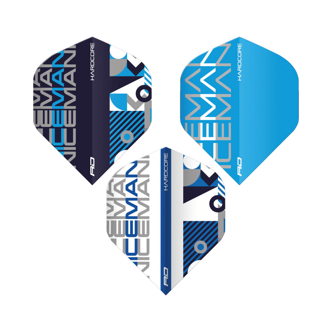 Red Dragon Gerwyn Price flight multipack, three included Iceman designs shown; supplied together as nine flights.