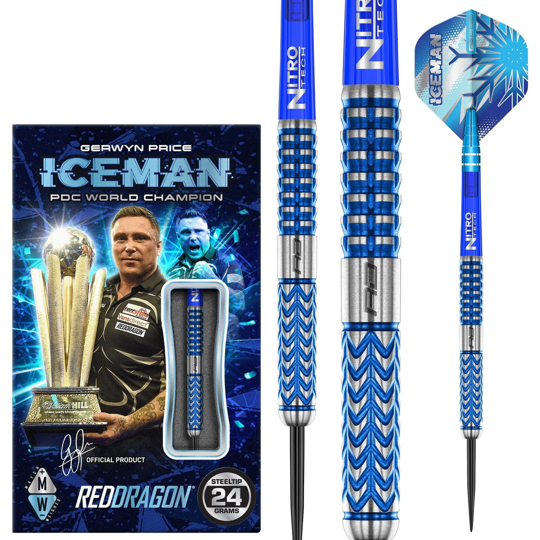 Red Dragon Gerwyn Price Glacier Steel Tip Darts - 90% Tungsten 22g