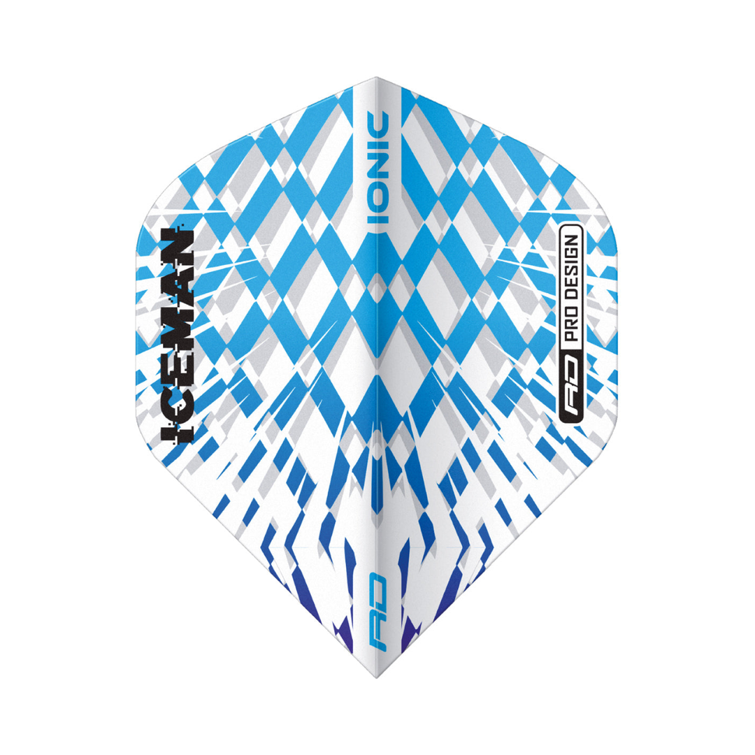 Red Dragon Gerwyn Price Hardcore Ionic Blue and White dart flight, one flight shown.