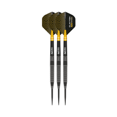 Red Dragon Jonny Clayton Oxide Edition 25g steel-tip darts, three assembled darts with flights, shafts and points on a white background.