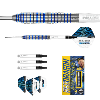 Red Dragon Luke Humphries Cool Blue Tx3 Steel Tip Darts — set contents and packaging