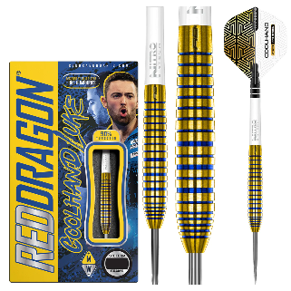 Red Dragon Luke Humphries Gold Tx3 Steel Tip Darts 90% — dart, barrel detail and packaging