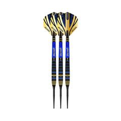 Red Dragon Luke Humphries TX4 Avenger 24g steel-tip darts, three assembled darts with flights, shafts and points on a white background.