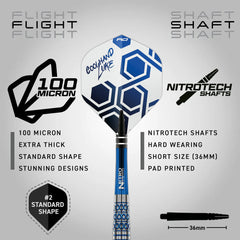 Red Dragon Luke Humphries TX5 Steel Tip Darts 90% Tungsten — flight shape and shaft length diagram