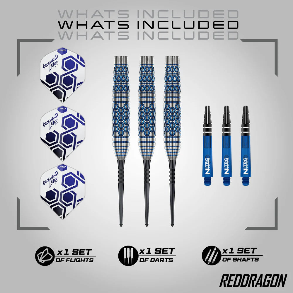 Red Dragon Luke Humphries TX5 Steel Tip Darts 90% Tungsten — set contents diagram