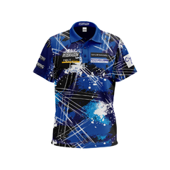 Luke Humphries World Champion Tour Polo; one complete front view on white, showing the actual collar, sleeves, hem and printed product design.