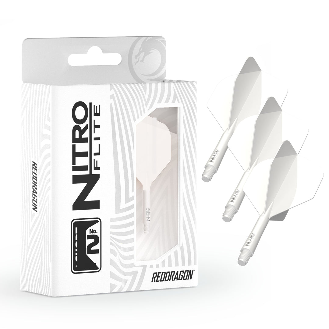 Red Dragon Nitro Flights No.2 — white flights and shafts with packaging