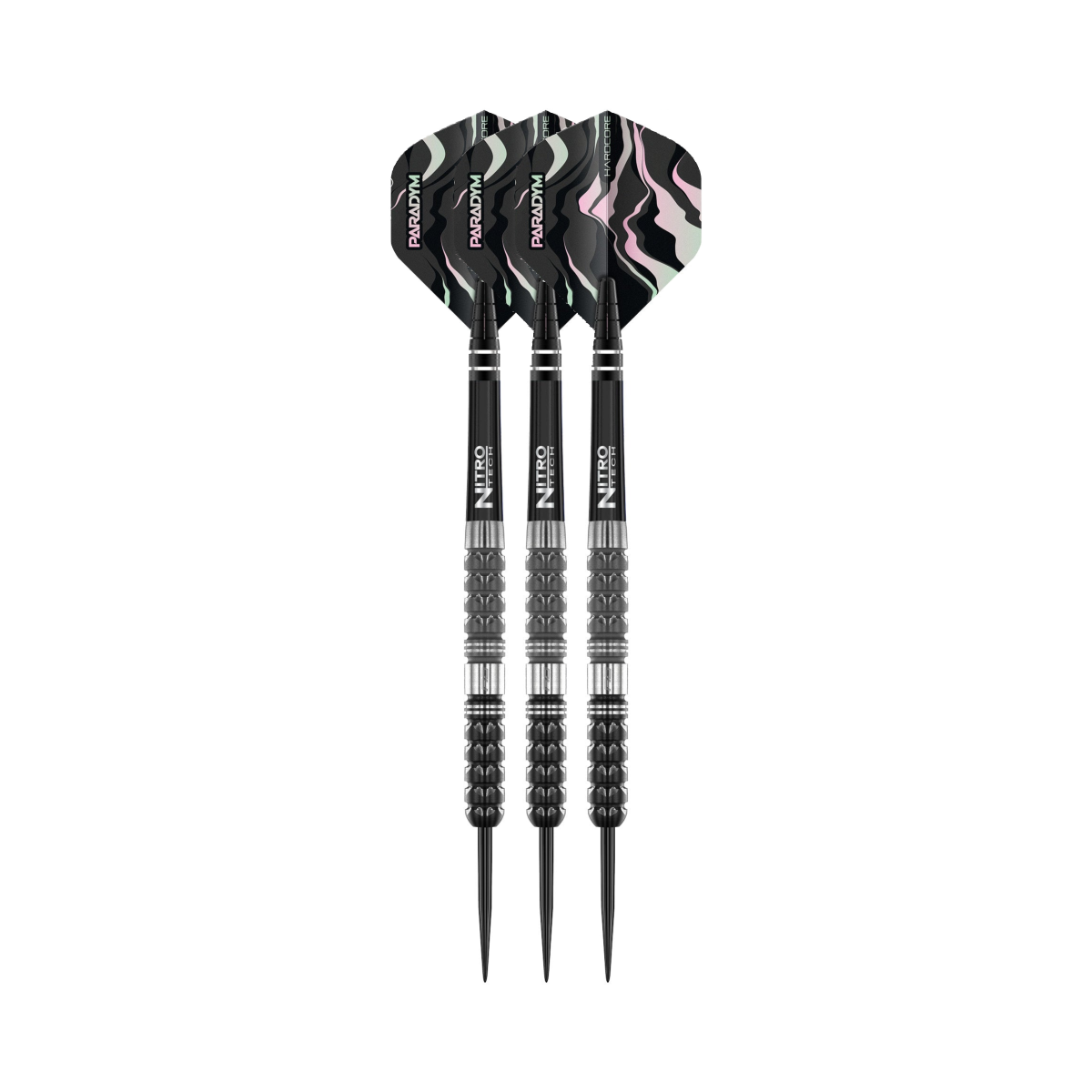 Paradym Tapered Steel Tip Darts - 90% Tungsten — three barrel close-ups