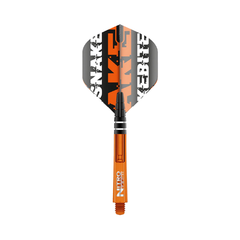 Peter Wright Hardcore Flight and Shaft Combo 2; one complete Orange and Black assembly shown on white. Sold as the listed multipack.