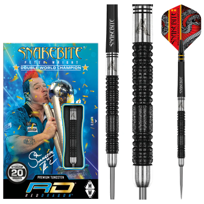 Red Dragon Snakebite Double Wc Se Steel Tip Darts 85% Tungsten — dart, barrel detail and packaging