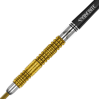 Red Dragon Snakebite Gold Special Edition Steel Tip Darts 85% — barrel and grip close-up