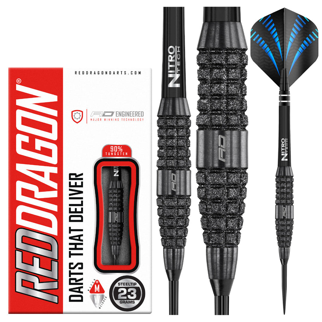 Red Dragon Touchstone Steel Tip Darts 90% Tungsten — dart, barrel detail and packaging