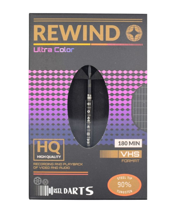 Reel Rewind Steel Tip Darts 90% Tungsten — retail packaging