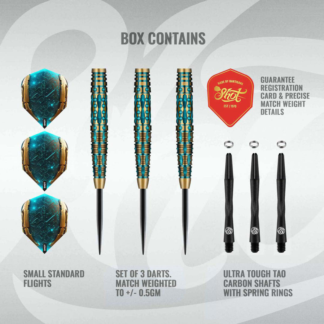 Shot AI Replicant Steel Tip Darts 90% Tungsten — set contents diagram