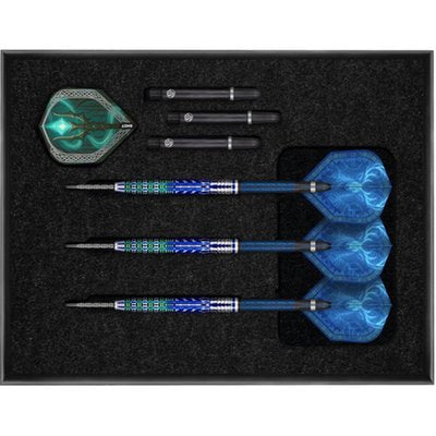 Shot Celt Merlin Steel Tip Darts 95% Tungsten — darts and accessories in the display tray