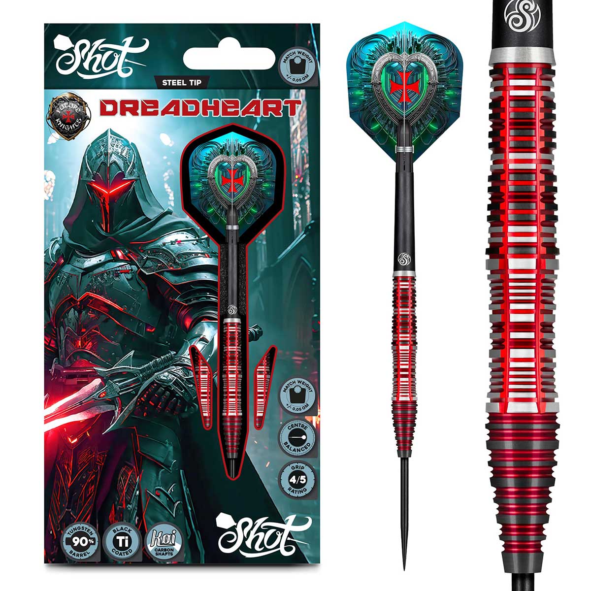 Future Knights Dreadheart Steel Tip Darts - 90% Tungsten — three barrel close-ups