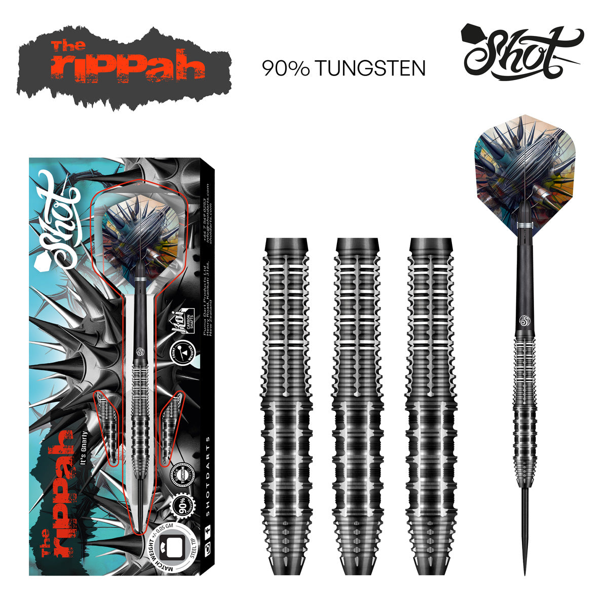 Gnarley Rippah Steel Tip Darts - 90% Tungsten — three barrel close-ups