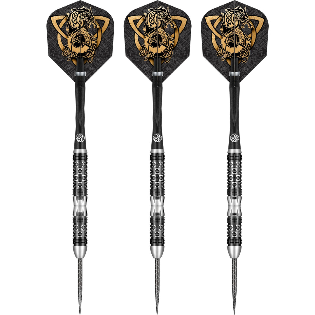 Shot Viking Wolf Steel Tip Darts 90% Tungsten — three assembled darts