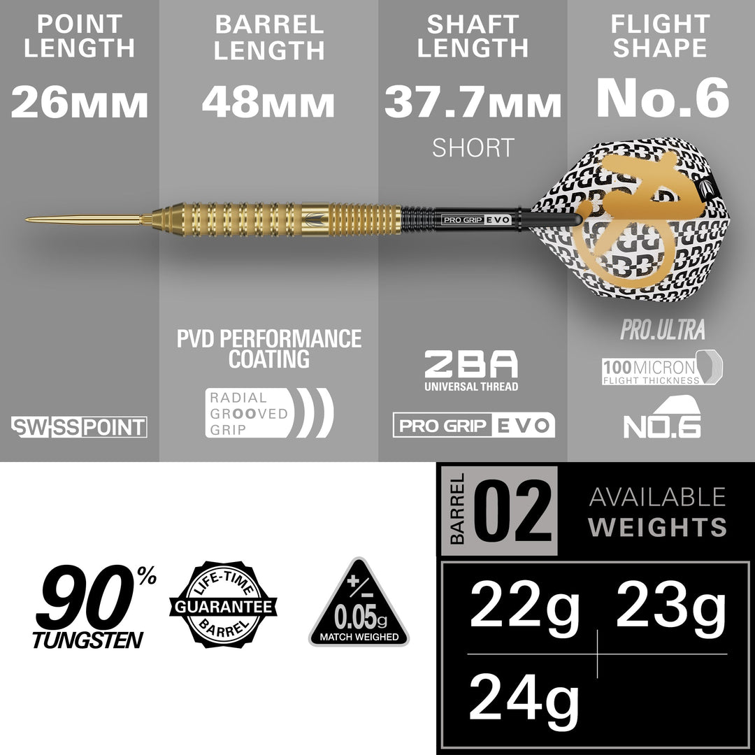 Target Bolide Envy 02 Steel Tip Darts 90% Tungsten — dart and barrel dimensions chart
