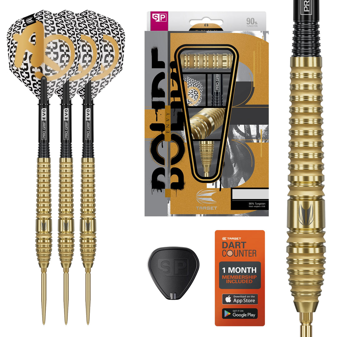 Target Bolide Envy 03 Steel Tip Darts 90% Tungsten — set contents and packaging