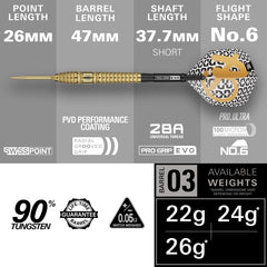 Target Bolide Envy 03 Steel Tip Darts 90% Tungsten — dart and barrel dimensions chart