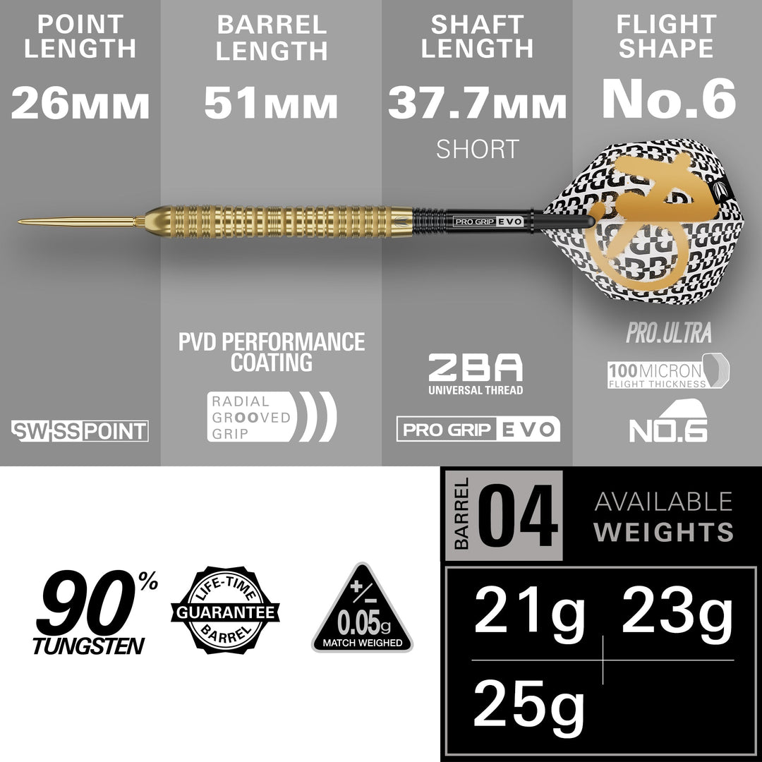 Target Bolide Envy 04 Steel Tip Darts 90% Tungsten — dart and barrel dimensions chart