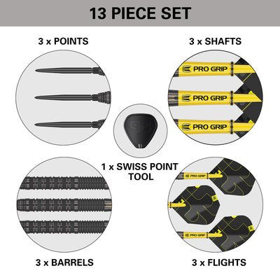 Target Bolide Void 01 Steel Tip Darts 90% Tungsten — set contents diagram