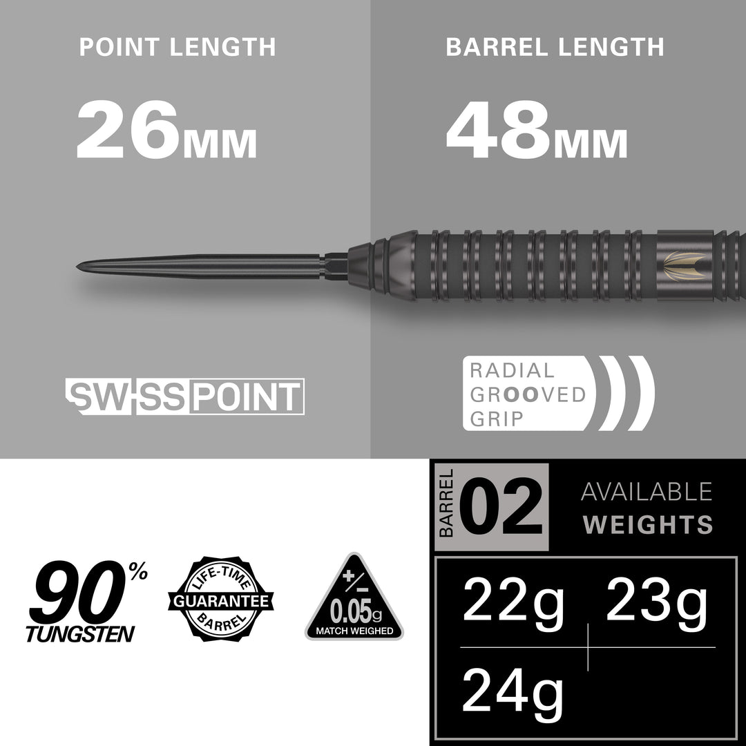 Target Bolide Void 02 Steel Tip Darts 90% Tungsten — barrel dimensions diagram