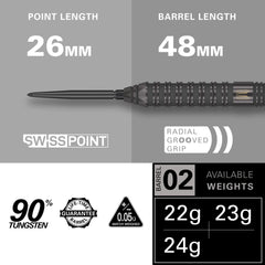 Target Bolide Void 02 Steel Tip Darts 90% Tungsten — barrel dimensions diagram
