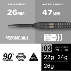 Bolide Void 03 Steel Tip Darts – barrel dimensions and weight options chart