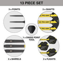 Target Bolide Void 03 Steel Tip Darts 90% Tungsten — set contents diagram