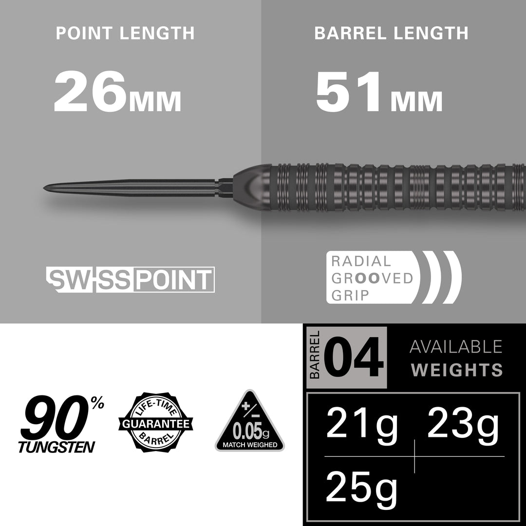 Target Bolide Void 04 Steel Tip Darts 90% Tungsten — barrel dimensions diagram