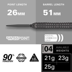 Target Bolide Void 04 Steel Tip Darts 90% Tungsten — barrel dimensions diagram