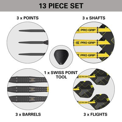 Target Bolide Void 05 Steel Tip Darts 90% Tungsten — set contents diagram