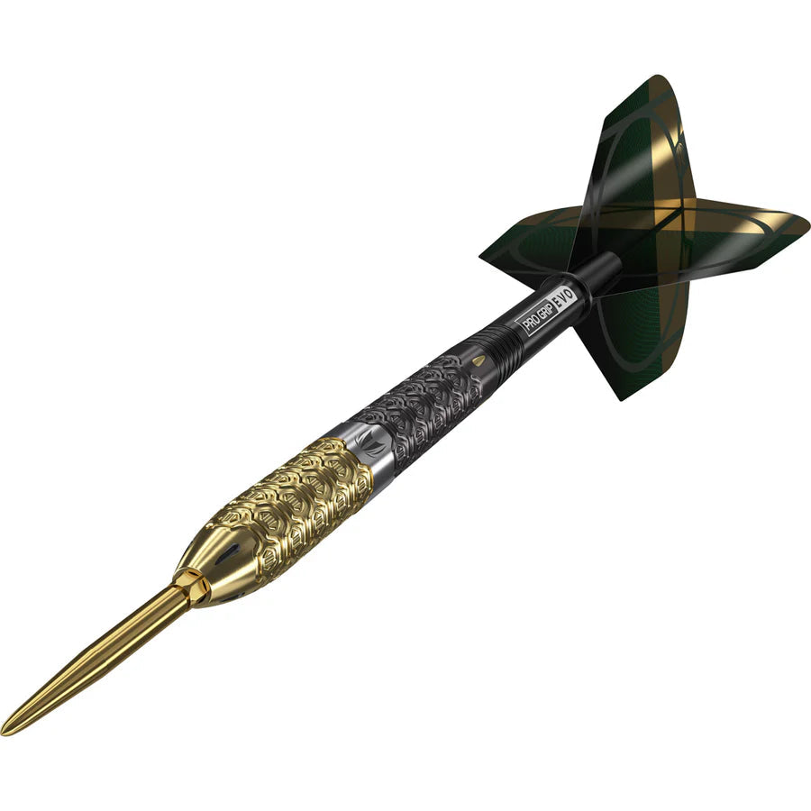 Target Cult Envy 02 assembled dart with gold barrel detail and green flight